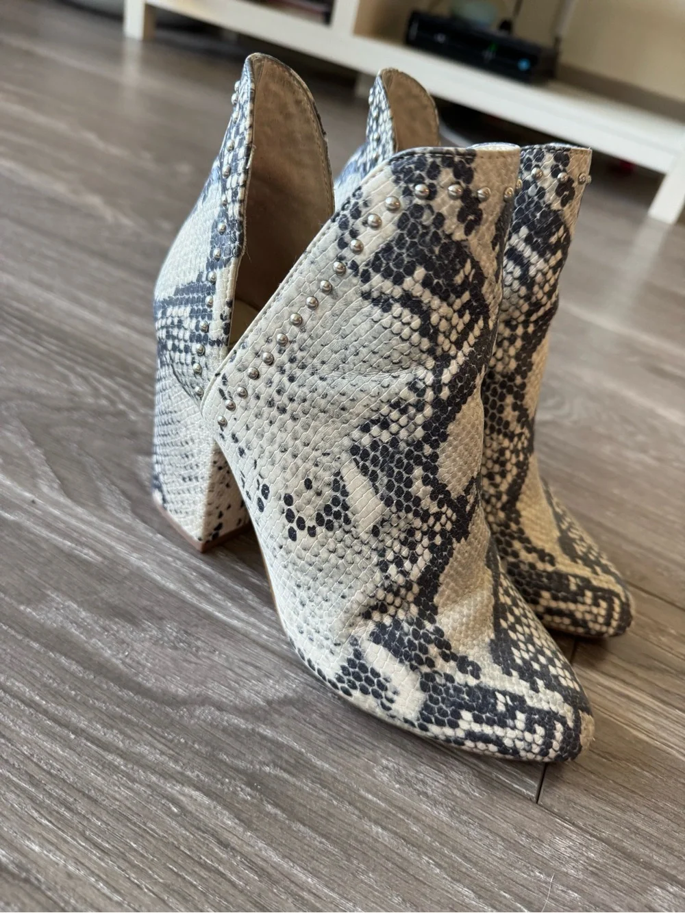 Steve Madden Snake-Print Cutout Ankle Booties - Black & Cream